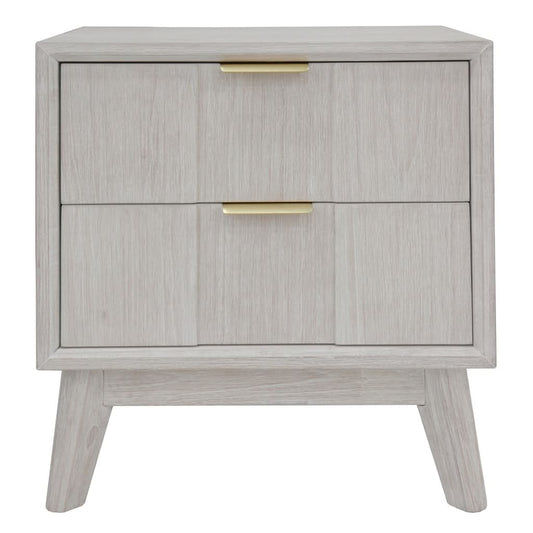 NOVAK SOLID ACACIA  2-DRAWER BEDSIDE TABLE WHITEWASHED - MyChocolateWood