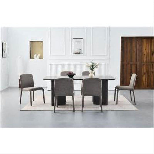 Brisco 7-Piece Dining Set — Dining Table 200cm & 6 Brisco Fabric Dining Chairs in Aubergine