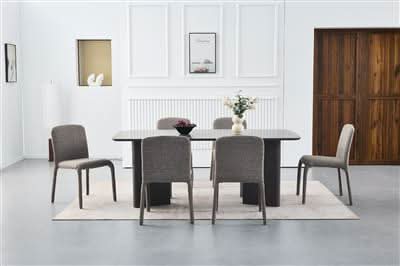 Brisco 7 pce. Dining Set  1 x Dining Table 200cm & x 6 Brisco Fabric Dining Chairs in Aubergine