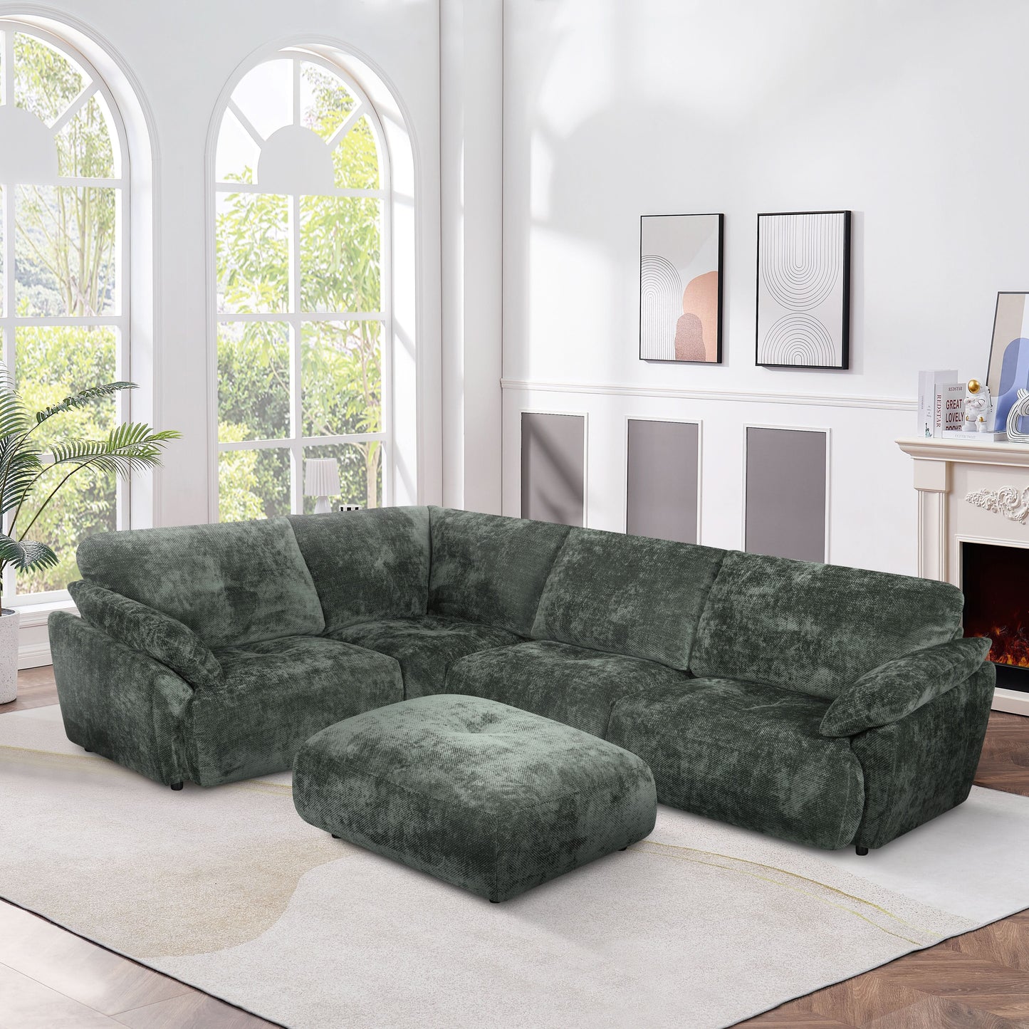 MONTROSE FABRIC 4-SEATER CORNER LOUNGE SUITE - OLIVE - MyChocolateWood