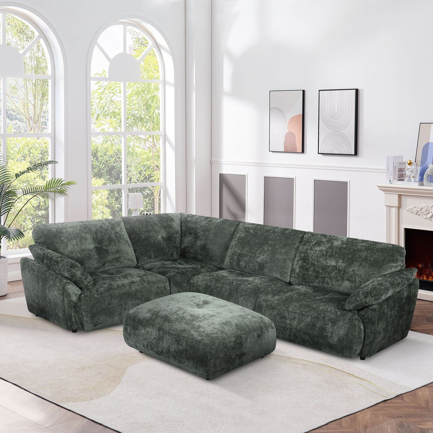 Montrose Fabric 4-Seater Corner Lounge Suite in Olive - Chocolate Wood