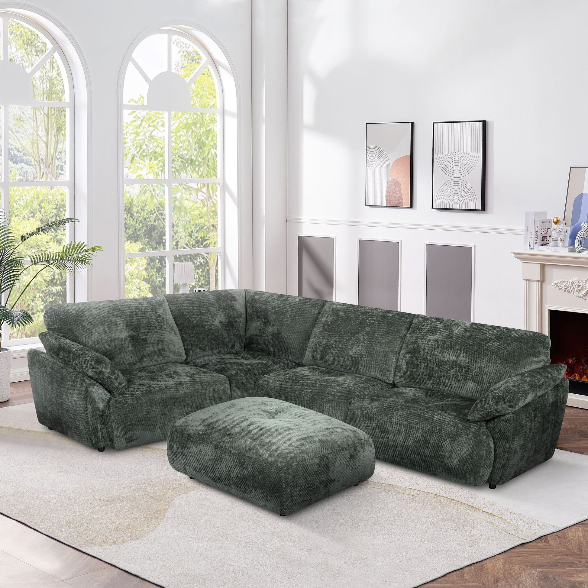 Montrose Fabric 4-Seater Corner Lounge Suite in Olive - Chocolate Wood