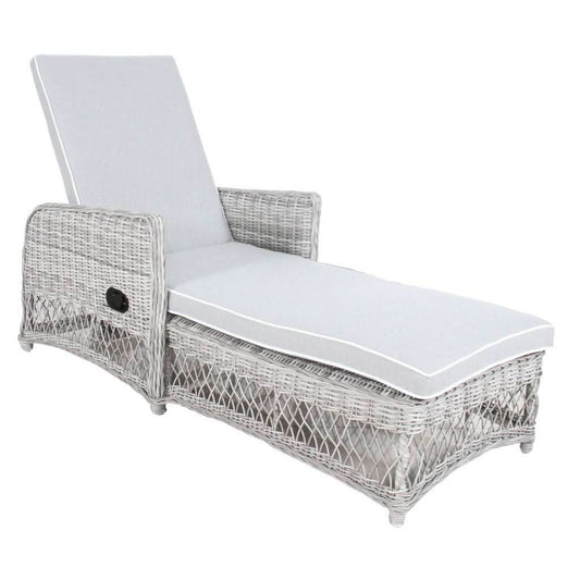 SWOOZIE  OUTDOOR HAMPTON GREY SUN-LOUNGE SUNBED WICKER & FABRIC - MyChocolateWood