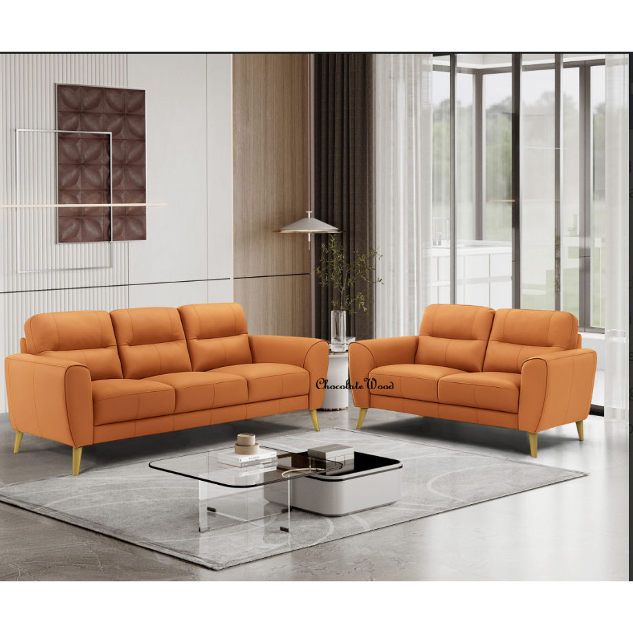 VIGGO 2-SEATER + 3-SEATER LEATHER SOFA SET ORANGE - MyChocolateWood