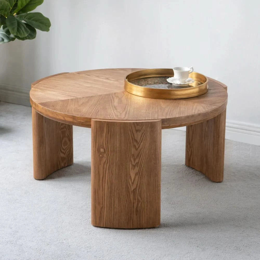 CAYDEN ASH VENEER ROUND COFFEE TABLE NATURAL - MyChocolateWood