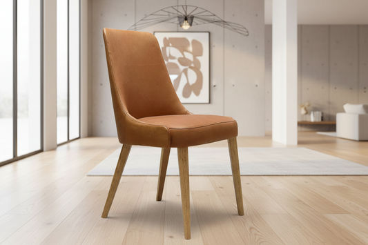 RONIN VINTAGE LEATHER DINING CHAIR - SOLID TIMBER FRAME - NATURAL/TAN - MyChocolateWood