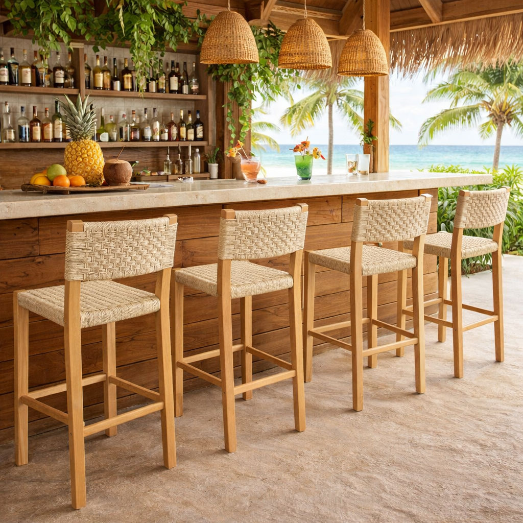 LAMIA BAR STOOL/COUNTER STOOL - NATURAL BEECHWOOD & WOVEN ROPE - MyChocolateWood