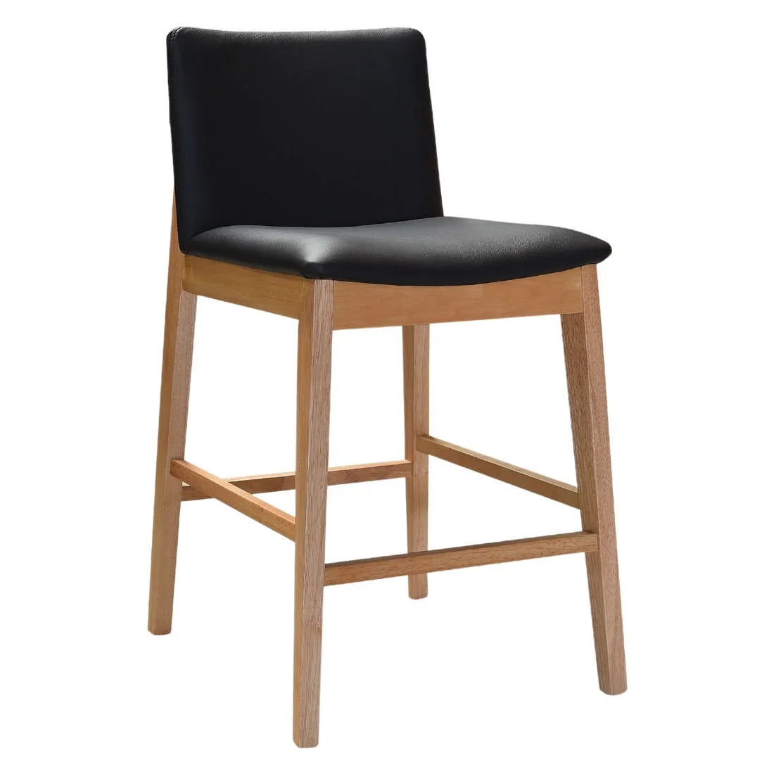 PALMERO BLACK LEATHER BAR STOOL - SOLID TIMBER FRAME - NATURAL/BLACK LEATHER - MyChocolateWood