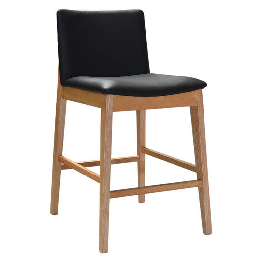 PALMERO BLACK LEATHER BAR STOOL - SOLID TIMBER FRAME - NATURAL/BLACK LEATHER - MyChocolateWood