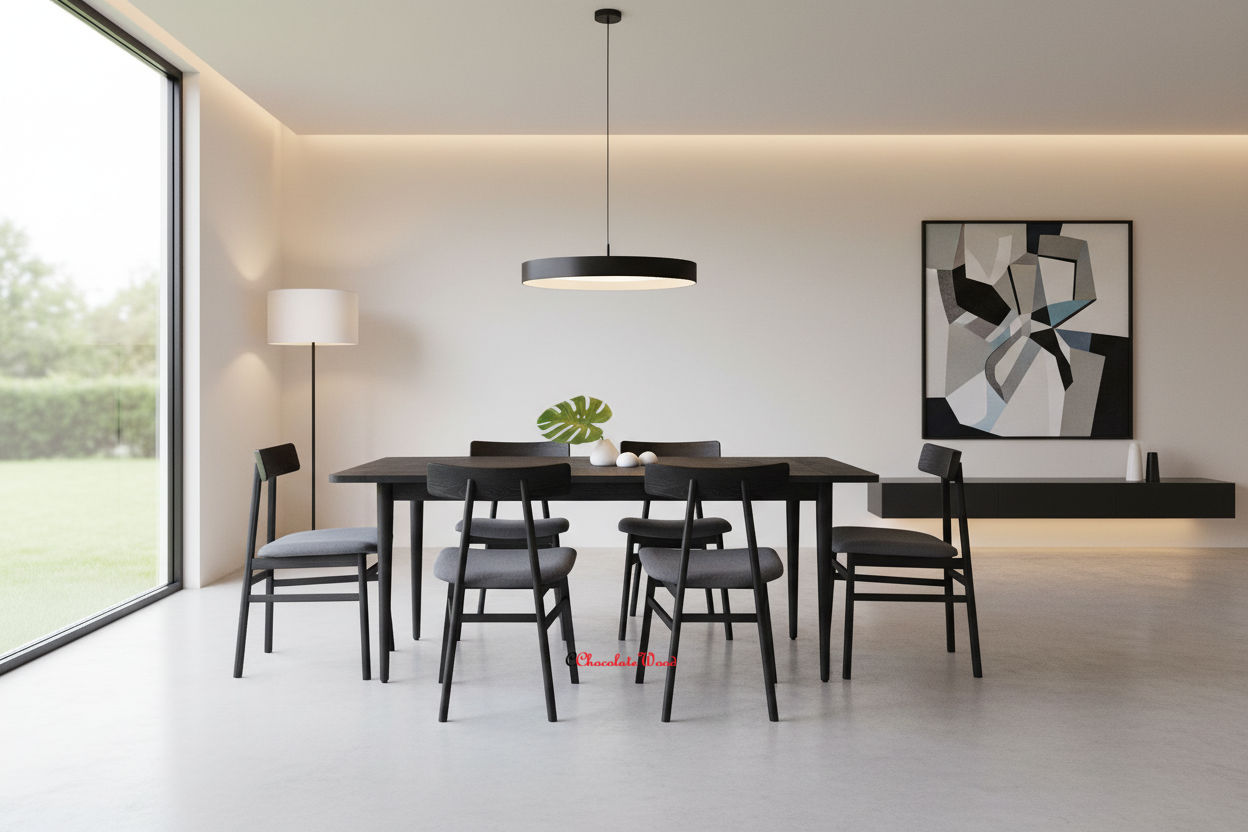 FARLOW OAK DINING TABLE SUITE WITH 6 FARLOW TIMBER SEAT DINING CHAIRS BLACK  180CM