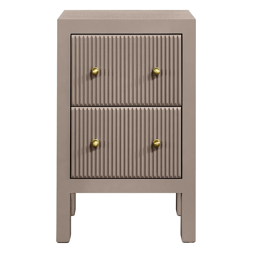 Jayla Petite 2-Drawer Bedside Table in Taupe - Chocolate Wood