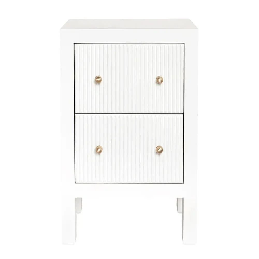 Jayla Petite 2-Drawer Bedside Table in White - Chocolate Wood