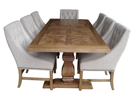 KENSIT RECYCLED ELM DINING TABLE PARQUETRY TOP NATURAL 245CM - MyChocolateWood