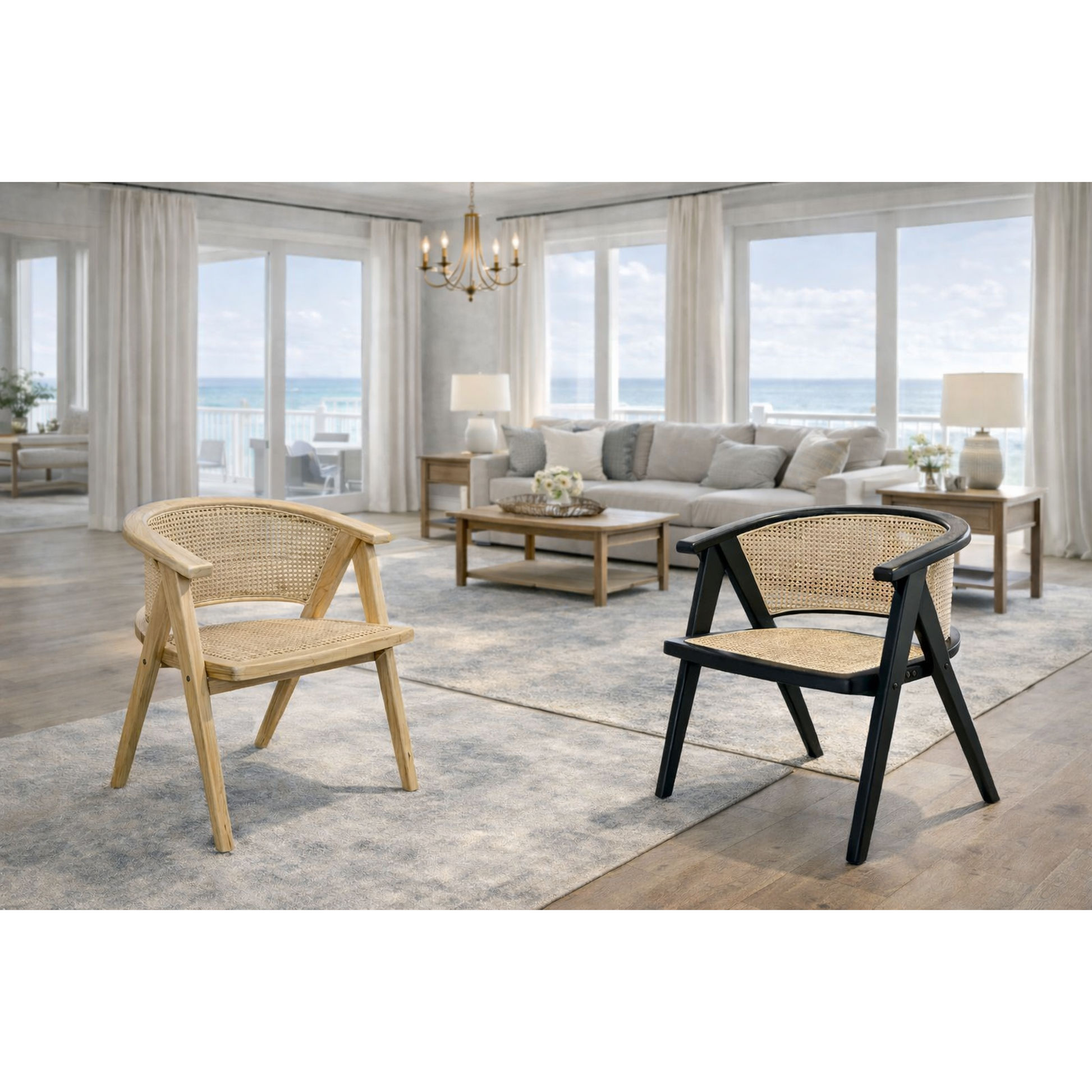 Ravella Solid Elmwood / Rattan Chair in Black - Chocolate Wood