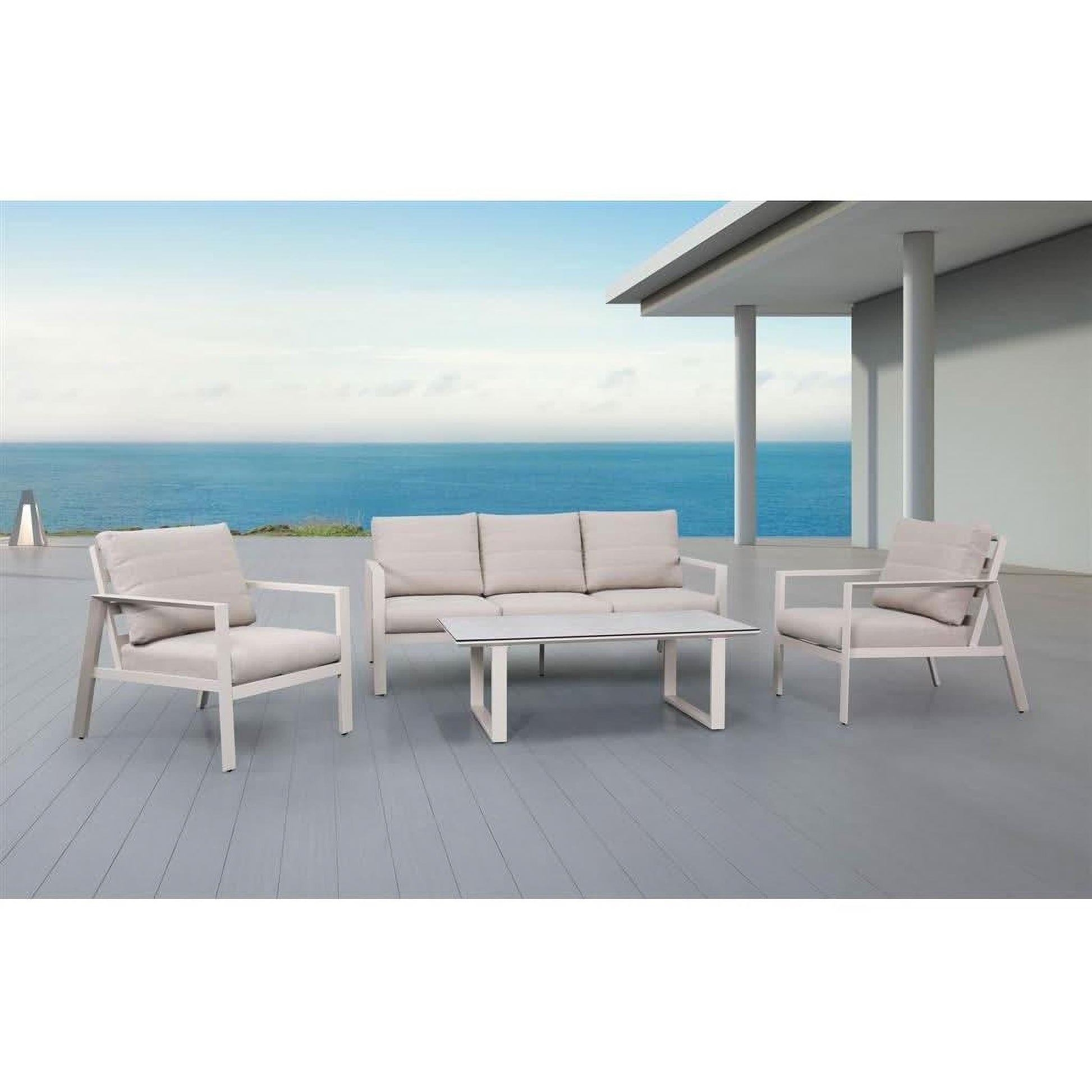 Frinton 4-Piece Outdoor Sofa / Lounge Set in Cream - Chocolate Wood