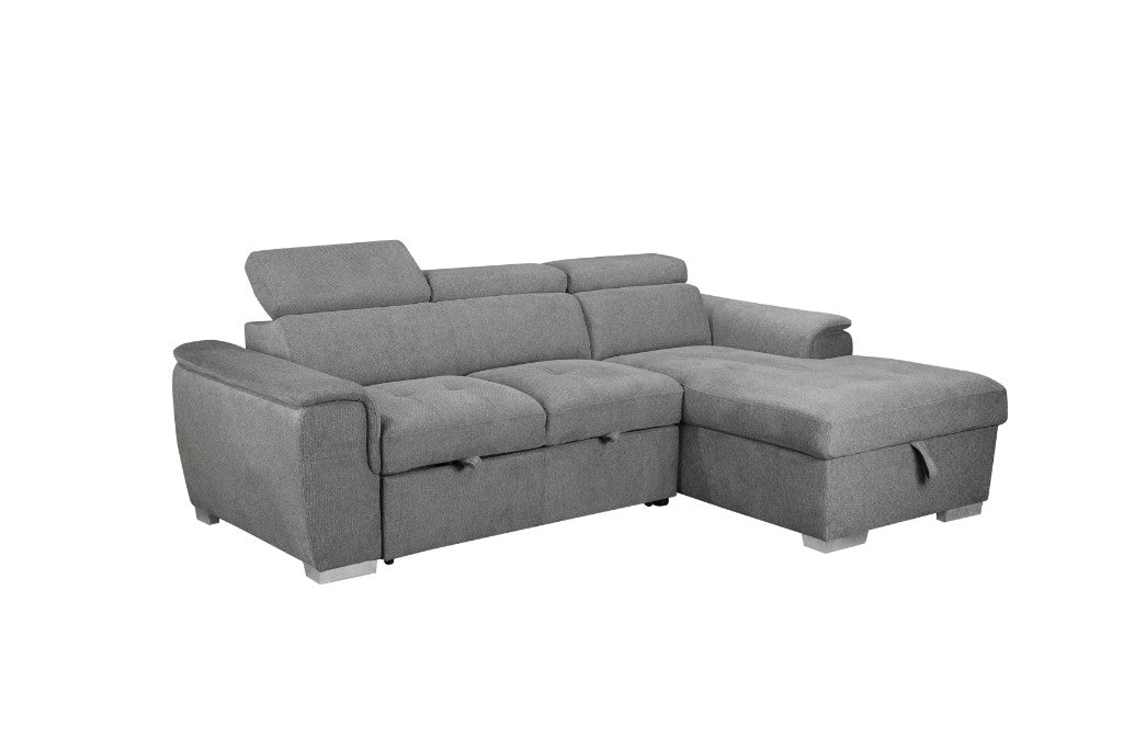 SUTTON FABRIC 2-SEATER SOFA W/ SINGLE BED & RHF CHAISE DARK GREY