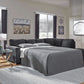 Astor Right Hand Facing Chenille Chaise Sofa Bed in Slate - Chocolate Wood