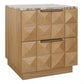 Hampshire 2-Drawer Bedside Table in Natural Oak with River Brown Marble Top - Chocolate Wood
