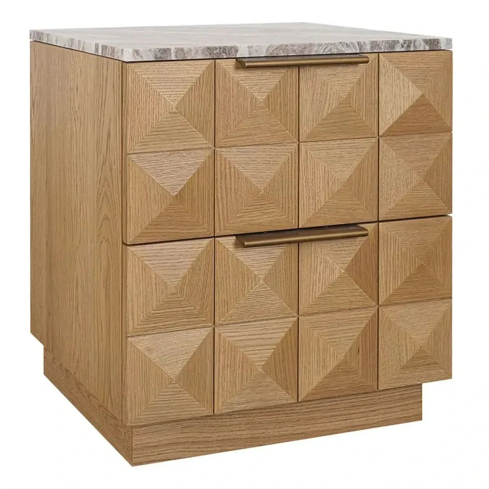 Hampshire 2-Drawer Bedside Table in Natural Oak with River Brown Marble Top - Chocolate Wood