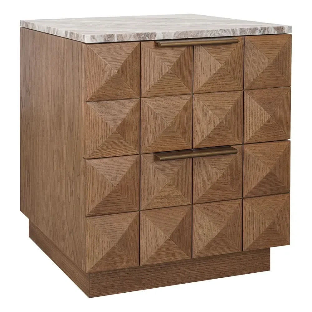 Hampshire 2-Drawer Bedside Table in Walnut with River Brown Marble Top - Chocolate Wood
