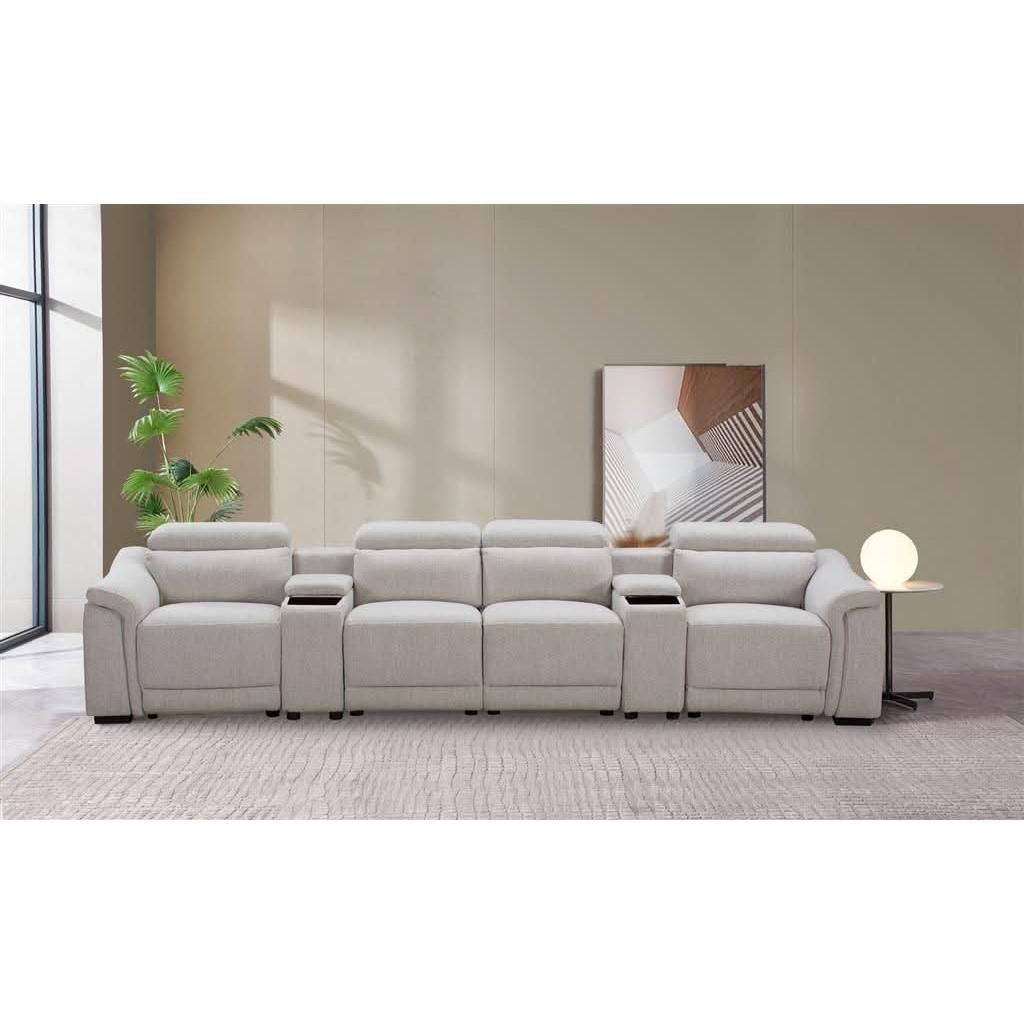 GALLERIA 4-SEATER HOME THEATRE SOFA - 4 ELECTRIC RECLINERS LIGHT GREY - MyChocolateWood