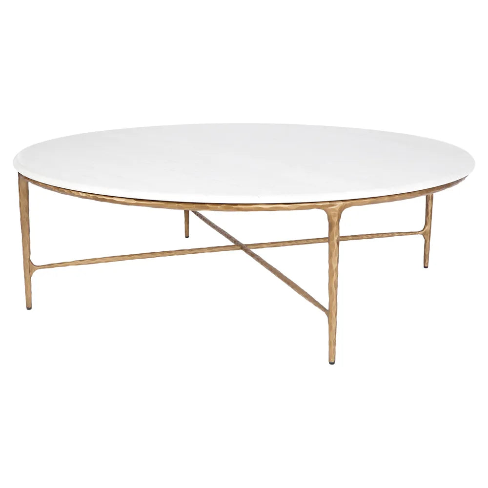 SOREN MARBLE ROUND COFFEE TABLE - BRASS FRAME DIA:120CM - MyChocolateWood