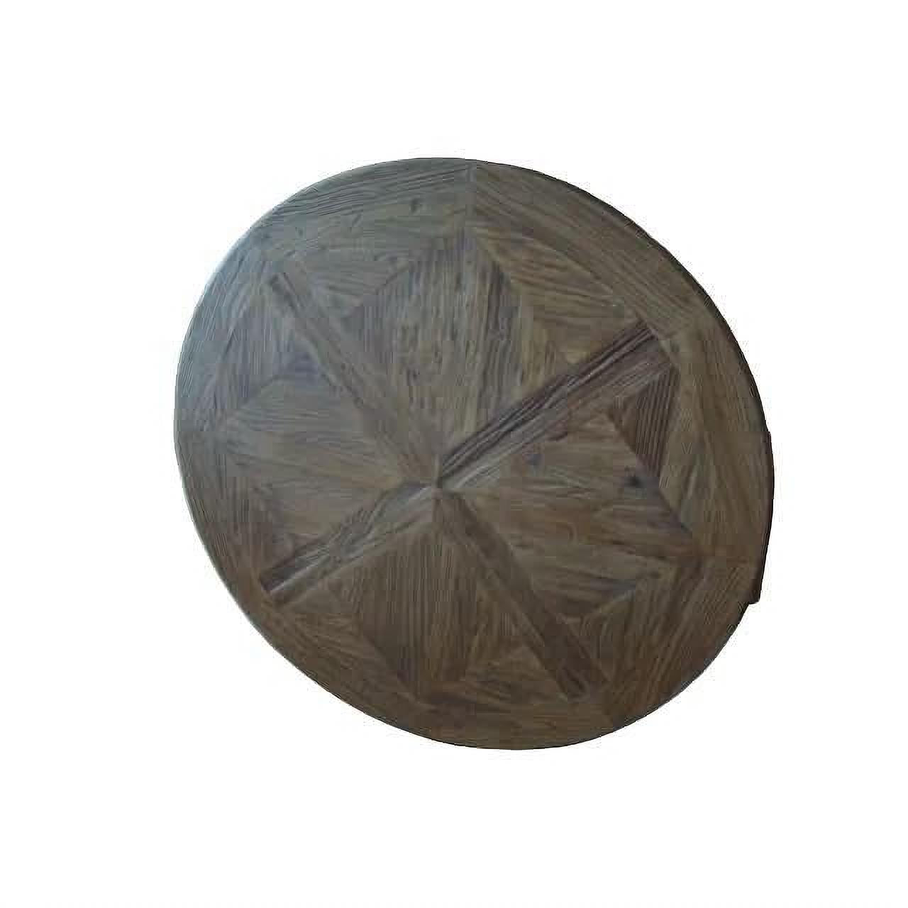 Quentin Round Parquetry Dining Table 140cm in Recycled Elm & Iron - Chocolate Wood
