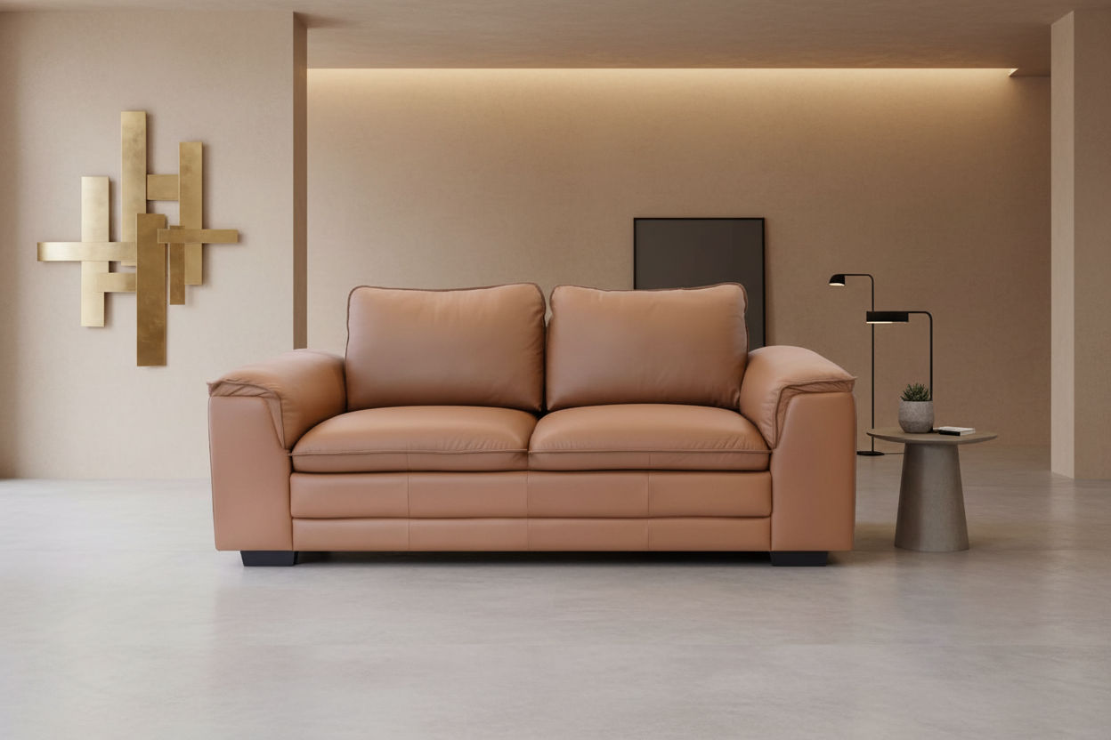 Mackenzie Leather 2-Seater Sofa in Cognac - Chocolate Wood