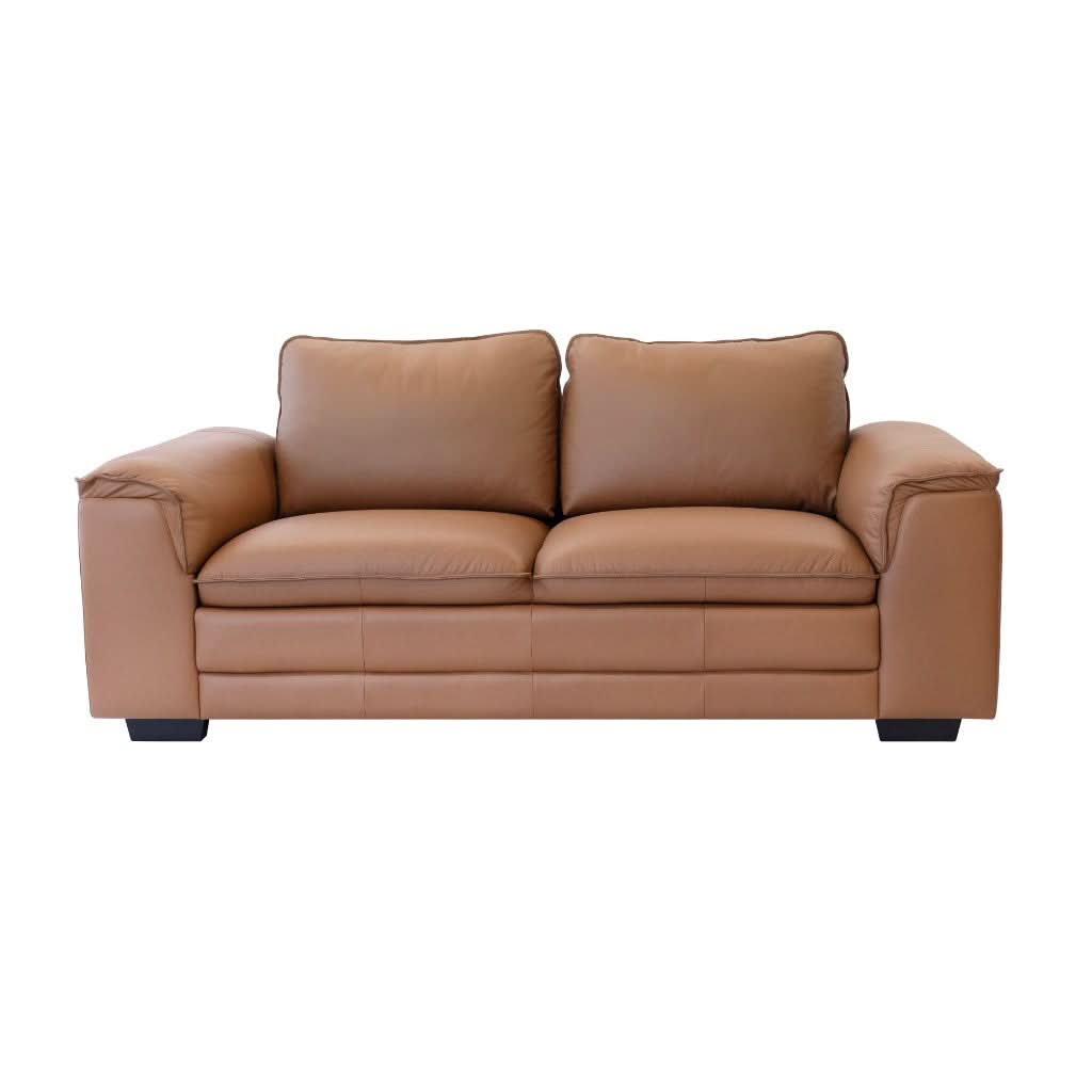 Mackenzie Leather 2-Seater Sofa in Cognac - Chocolate Wood