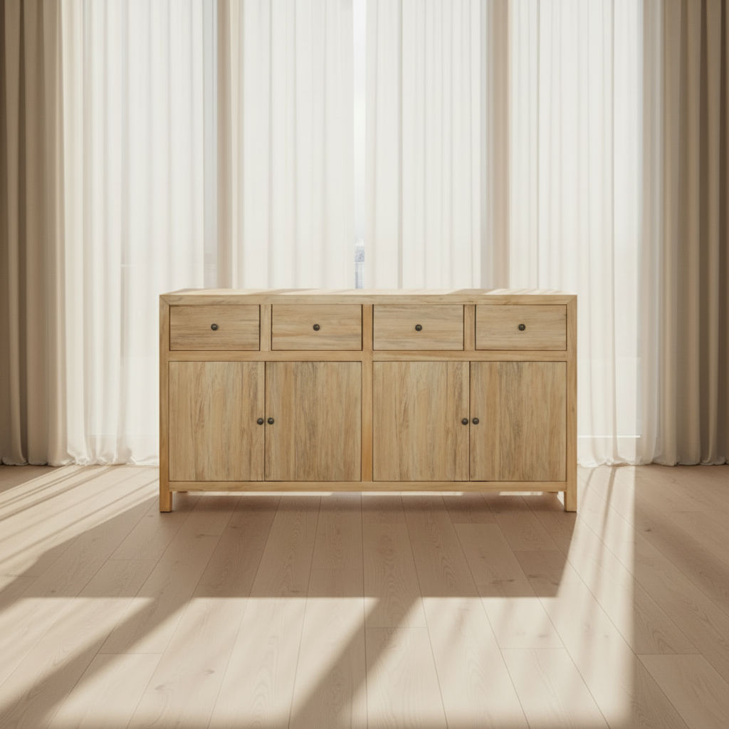 Joelle 4-Drawer 4-Door Sideboard / Buffet in Distressed Rustic - Chocolate Wood