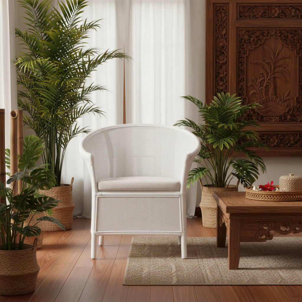 GALILEO WHITE RATTAN ARMCHAIR LOUNGE CHAIR - MyChocolateWood
