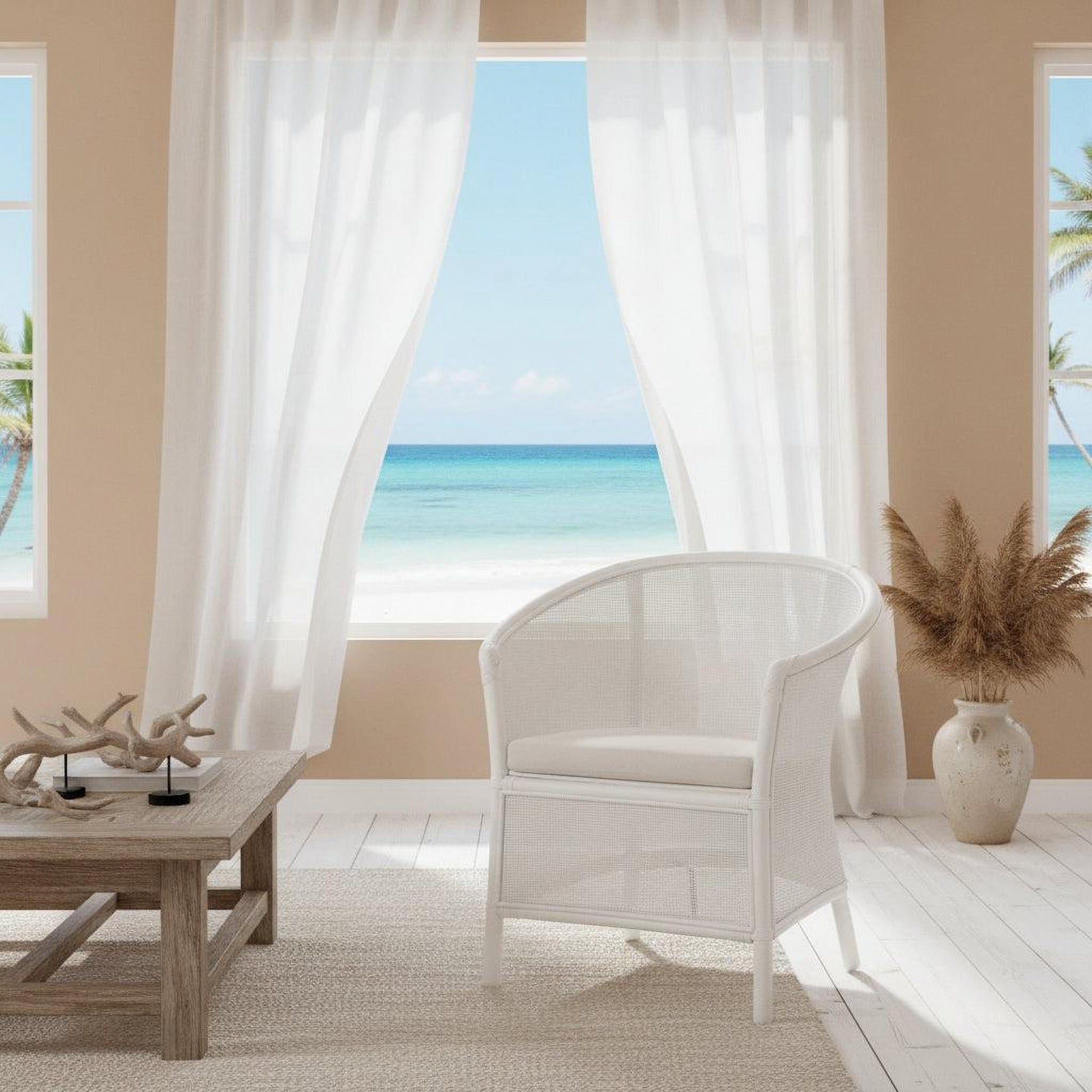 Galileo Rattan Armchair / Lounge Chair in White - Chocolate Wood