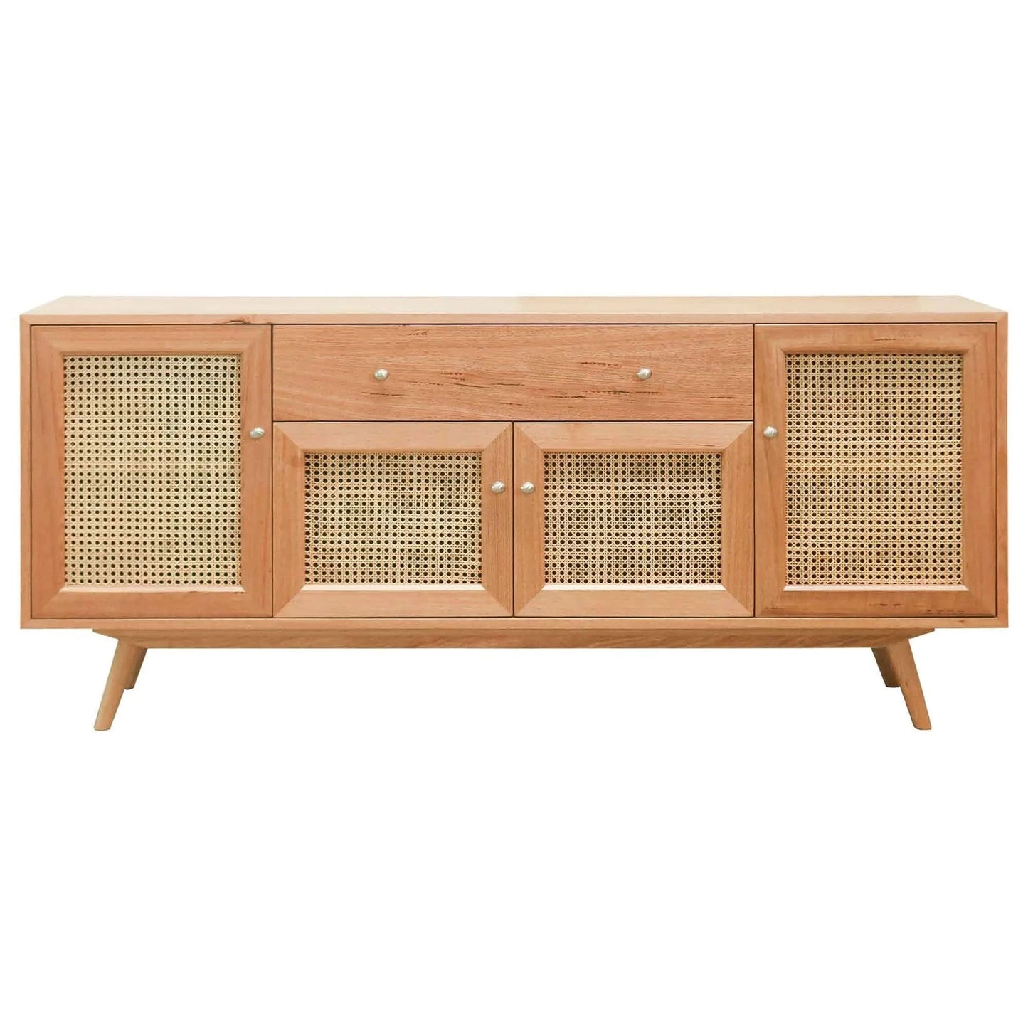HADLEIGH OAK & RATTAN 1 DOOR 4 DRAWER SIDEBOARD BUFFET NATURAL - MyChocolateWood