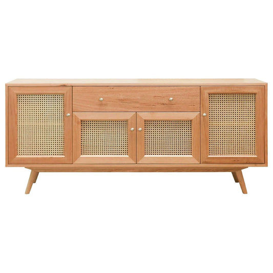 HADLEIGH OAK & RATTAN 1 DOOR 4 DRAWER SIDEBOARD BUFFET NATURAL - MyChocolateWood