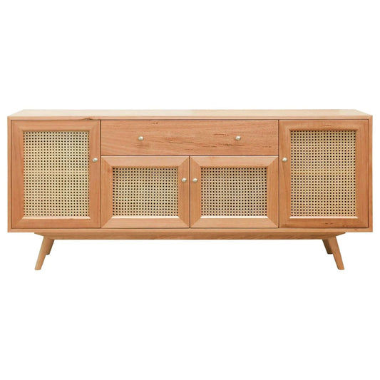 HADLEIGH OAK & RATTAN 1 DOOR 4 DRAWER SIDEBOARD BUFFET NATURAL