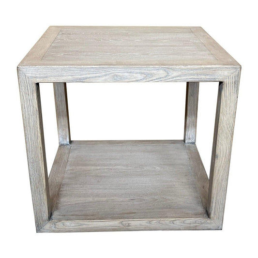 NEVANA RECYCLED ELM TIMBER CUBE SIDE TABLE/LAMP TABLE
