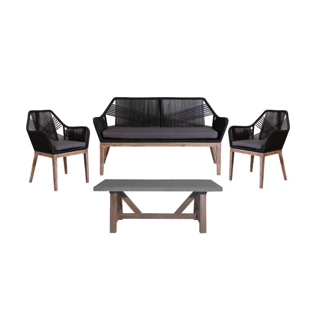 SKARA 4 PIECE OUTDOOR LOUNGE SET TIMBER LEG BLACK/GREY - MyChocolateWood