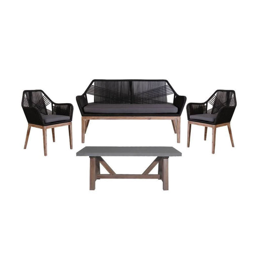 SKARA 4 PIECE OUTDOOR LOUNGE SET TIMBER LEG BLACK/GREY - MyChocolateWood