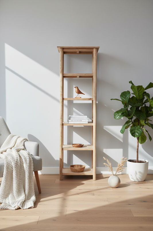 FITAN SOLID OAK SKINNY 5-SHELF BOOKCASE BOOKSHELF/DISPLAY SHELVES - MyChocolateWood