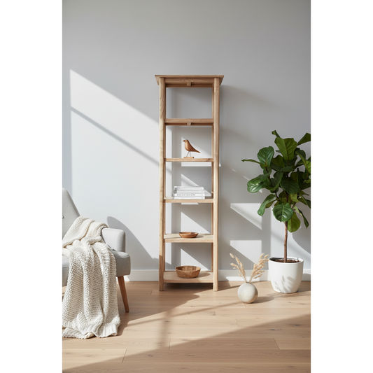 FITAN SOLID OAK SKINNY 5-SHELF BOOKCASE BOOKSHELF/DISPLAY SHELVES - MyChocolateWood