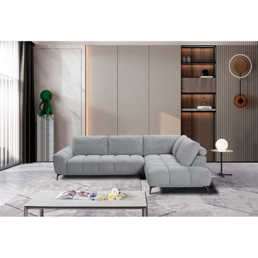 Emilia Fabric 3-Seater Sofa with RHF Chaise in Slate - Chocolate Wood