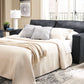 Astor 3-Seater Chenille Sofa Bed in Slate - Chocolate Wood