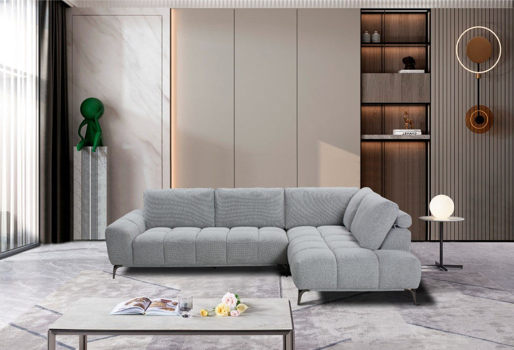 EMILIA FABRIC 3-SEATER SOFA WITH RHF CHAISE SLATE COLOUR - MyChocolateWood