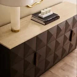 HAMPSHIRE WHITE MARBLE/SMOKED OAK 4-DOOR BUFFET/SIDEBOARD - MyChocolateWood
