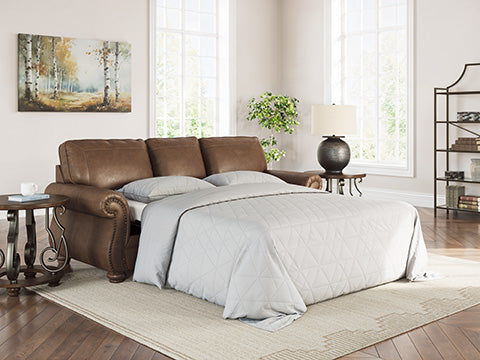 EMBER 3 SEATER FAUX LEATHER SOFA BED WITH QUEEN MEMORY FOAM MATTRESS BROWN - MyChocolateWood