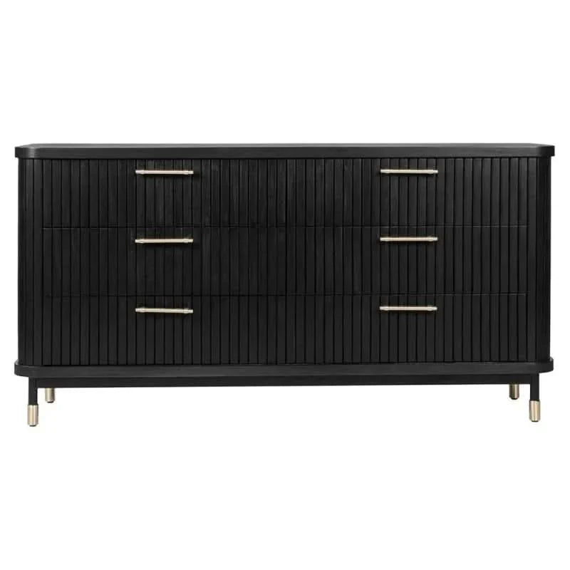 Pembroke Oak 6-Drawer Dresser in Black - Chocolate Wood