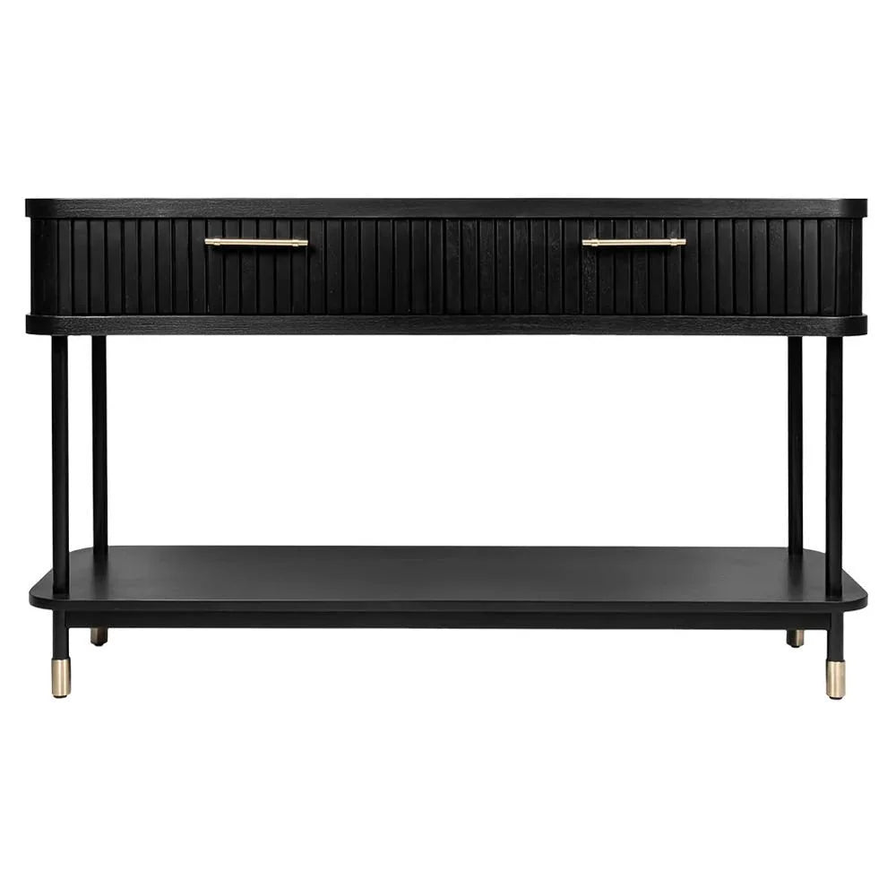 PEMBROKE OAK TIMBER 2-DRAWER CONSOLE TABLE HALL TABLE BLACK - MyChocolateWood