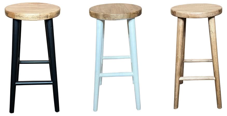 Solid oak stool with natural top and legs, 65cm height, by MyChocolateWood, showcasing a sturdy, minimalist design.