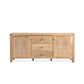 Natural wood finish FERDI Elm veneer MDF buffet sideboard with 2 doors and 3 drawers, 180cm long, in natural wash.
