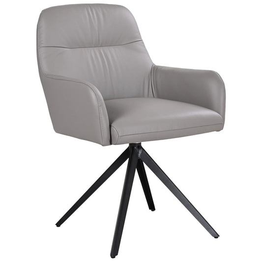 ZAC LEATHER SWIVEL DINING ARMCHAIR GREY/BLACK